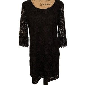 Style & Co Black Floral Lace 3/4 Sleeve Knee Length Lined Size Petite Large NEW